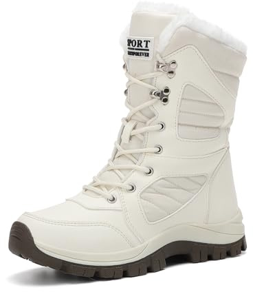 GemChve Bottes Femme Hiver Imperméable Bottines de Neige Chaud et Résistant à l'eau Chaussures de Randonnée Femme Snow Boots White 40EU