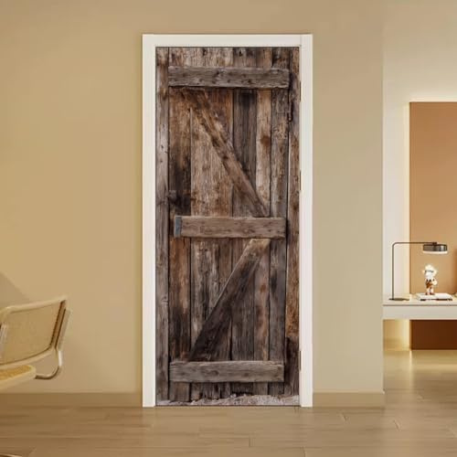 arricraft 2 Pegatinas Autoadhesivas para Puertas, 31.5x78.7 Pegatinas de Murales de Puertas con Patrón de Puerta de Madera Vintage 3D de PVC Papel Pintado Extraíble Decoración para Dormitorios Sala