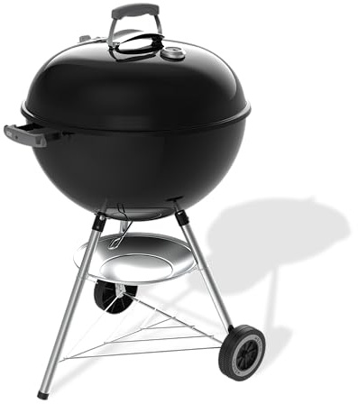 Weber Original Kettle barbecue à charbon 57 cm, support et roues/BBQ classique, finition en acier émaillé résistant à la rouille, thermomètre, nettoyage One-Touch, surface de cuisson 2342 cm², noir