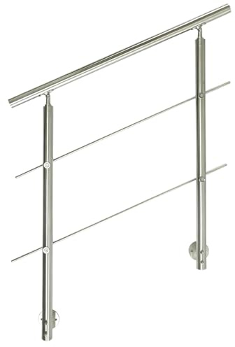 CAVATINY V2A Edelstahl Geländer für Seitliche Montage - Treppengeländer mit 2 Querstreben für Treppen Brüstung Balkon - Innen und Außen Handlauf Geländer Treppengeländer (180CM, 2 Querstreben)