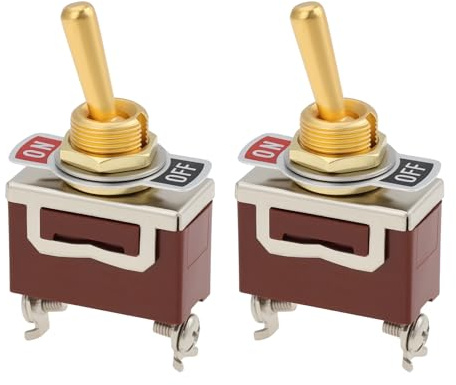 Briny River Interruttore A Levetta Con Zigrinatura In Ottone A 2 Pin Interruttore A Bilanciere 12-250 V 2 Posizioni TEN-1021 Per Luci Per Auto