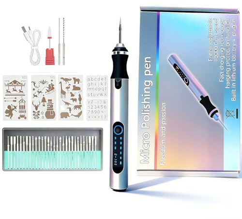 Cordless Rechargeable Engraving Pen, 3-Speed Etching & Carving Tool Kit with 30 Engraving Bits,5 Stencil Sheets, USB Charging Cable & Manual, Portable Electric Engraver for DIY Crafting