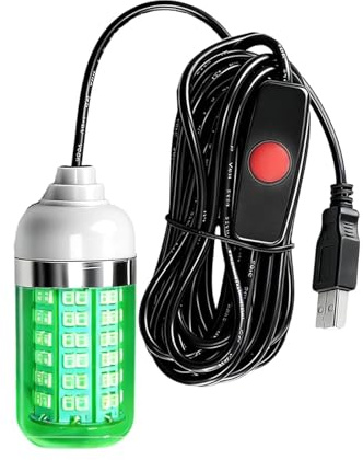 Generico Green Fishing Light 5 m Line Attract Fish – 12 x 6,5 x 6,5 cm 140 g 500 mA varm vit rakstolpe ljus – Underwater Submersible Lamp for Night Ice Bass Fishing - Damm Bait ight