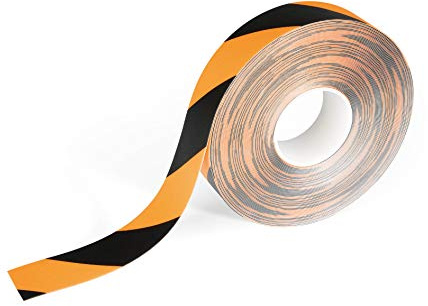 Durable Bodenmarkierungsband Duraline, zweifarbiges Warnklebeband zur Kennzeichnung, 50 mm x 0,7 mm x 30 m (B x H x L), gelb/schwarz, 1726130