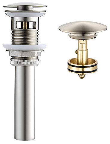 Gaosin Bathroom Sink Drain with Removable Brass Strainer Basket Anti Clogging Vessel Sink Drain Stopper with Overflow Brushed Nickel Sink Waste Kit Plumbing Parts