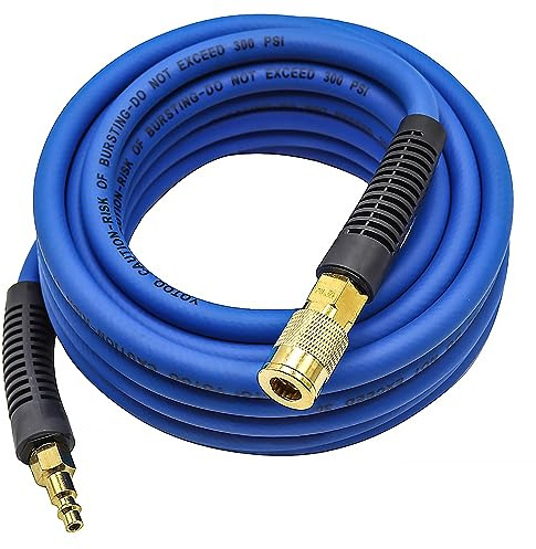 YOTOO Hybrid Air Hose, 1/4-Inch by 25-Feet 300 PSI Heavy Duty Air Compressor Hose, Lightweight, Kink Resistant, All-Weather Flexibility with 1/4-Inch Industrial Air Fittings and Bend Restrictors, Blue