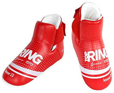 Top Ring Calzare Hammer 2.0 – Fußschutz für Point Fighting Kickboxen, Taekwondo – aus Kunstleder – Farben Weiß, Blau, Schwarz, Rot (Rot, L)