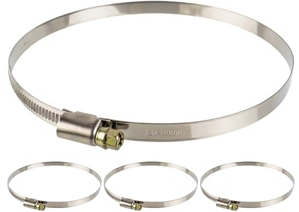 Slangklämmor med maskdrift, Spännområde 120-140 mm, Paket om 4, Gjord i W2 rostfritt stål med korsfördjupning, 9 mm bandbredd, Fixerad sifonanslutning Rörklämma för disk och tvättmaskin