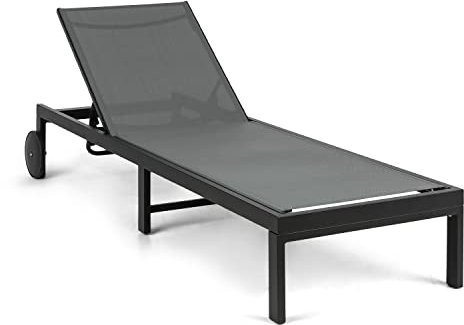 blumfeldt Lucca Sonnenliege - Verstellbare Rückenlehne, Wetterfest & Leicht, Garten & Balkon Liegestuhl, 120kg Kapazität, Aluminiumrahmen, ComfortMesh, 5 Positionen, 8,1kg, Dunkelgrau