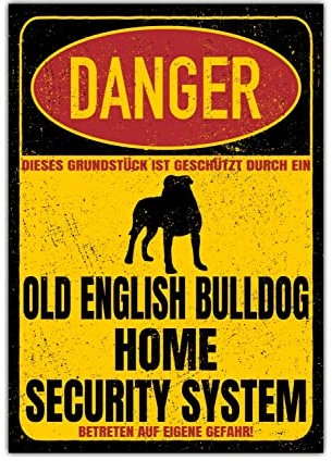 Gammal engelsk bulldog OEB skylt farfar säkerhetssystem dörrskylt hundskylt varningsskylt hund säkerhetsskylt hund privat mark hund varning varning för hunden