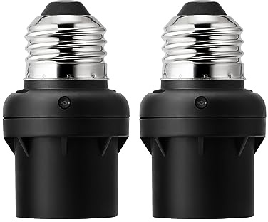 DEWENWILS Light Sensor Socket, E26 E27 Dusk to Dawn Sensor Socket, Light Bulb Socket for Light Fixtures, Compatible with Incandescent/CFL/LED/Halogen Bulbs, Black, 2 Pack