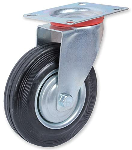 Tradineur - Rueda giratoria para muebles, goma y hierro, incluye placa de montaje, rueda de transporte para cargas pesadas, industrial, peso máx. 100 kg, Ø 125 mm