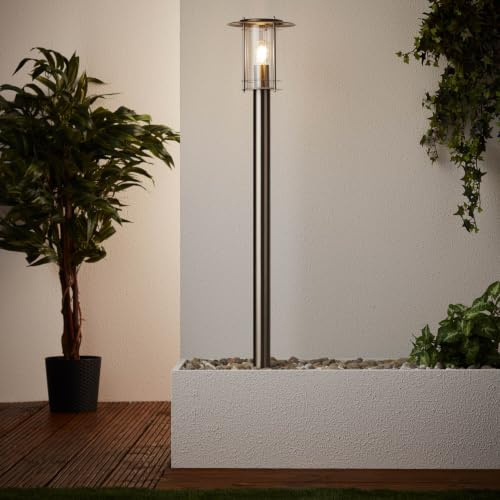 Bolardo luminoso moderno - 100 cm de altura, Ø 20 cm - luz de camino exterior con cubierta para la lluvia de plástico transparente - IP44 - E27, máx. 40 W - de acero inoxidable/plástico - de acero