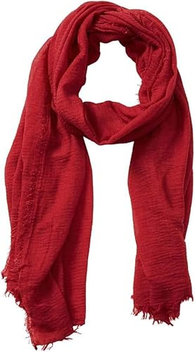 guiyal Cotton Blend Crinkle Vintage Soft Scarf with Fringed Edges,linen scarf,shawl,travel ，Red