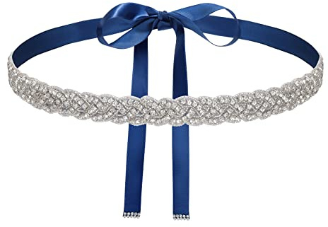 VONMELLI Cinturón de Novia con Pedrería Elegante, Joya para Vestidos de Mujer, Cristal y Satén - Fajín Fino para Boda
