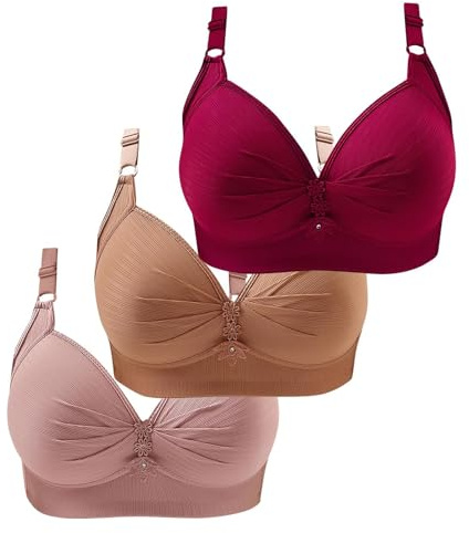 HUIFUAO 3-pack BH för kvinnor ingen bygel push-up bomull damer Bralette plus size bekväm justerbar axelrem underkläder