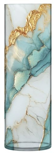Blumenvase aus Kunststoff, Marmor, Weiß, Türkis, 30 x 9 cm, Kerzenhalter, ästhetische Vasen für Büro, Esszimmer, Eingangsbereich, Bibliothek, Dekor