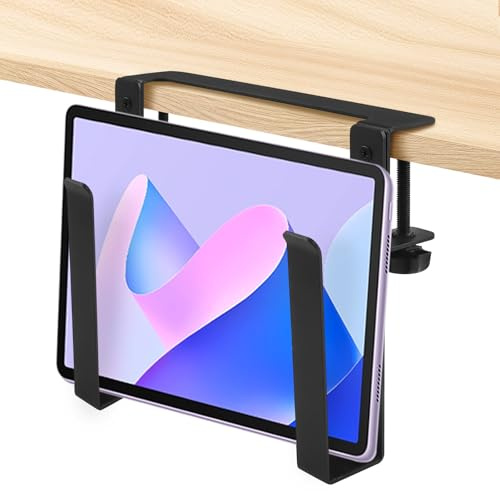 Supporto Verticale Regolabile per Laptop da Scrivania Porta PC in Alluminio da Sotto Scrivania con Fissaggio a Morsetto Salvaspazio per Documenti Tablet Installazione Senza Fori per Casa e Ufficio