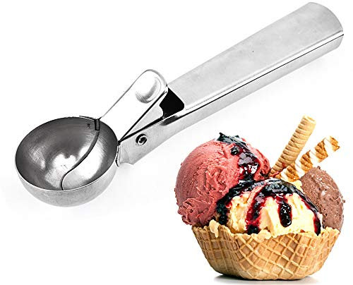 Cuillère à glace avec levier de déclenchement en acier inoxydable Poignée confortable pour crème glacée dure pâte fruits