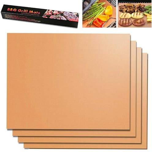 Juego de 4 alfombrillas de teflón (40 x 30 cm), reutilizables, resistentes al calor, lámina para hornear y parrilla para carbón, parrilla y horno, incluye lámina recortable para hornear, cepillo y