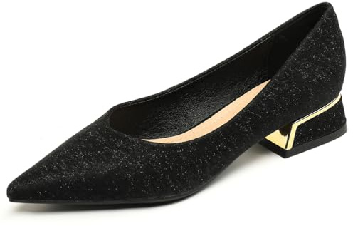 Ballerine Donna Punta a Punta Tacco 3cm - Tessuto Glitter Nero & Beige, Eleganza Senza Tempo,Nero,40 EU