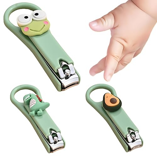 Juego de 3 cortauñas para bebés, juego de uñas para bebés de acero inoxidable, apto para recién nacidos, bebés y niños, cortauñas para bebés (verde).