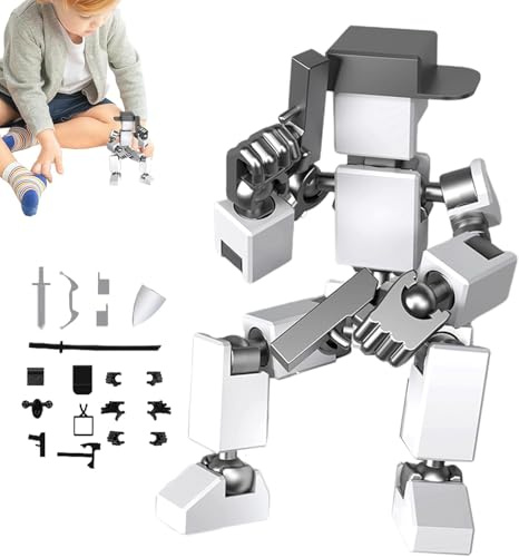 3D Action Figures, 2 PCS Assembled Action Figure Toys DIY Figure Multi Jointed Movable Robot 3D Printed Toy Robot Multi Jointed Toy for Desktop Decorations Photography Prop Presents (Gray Orange)