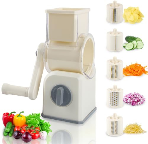 Tagliaverdure Manuale Multifunzionale, SilverChry 5 Set di Lame Intercambiabili, Affetta Verdure, Patate, Taglia Verdure Julienne,Facile da Pulire, Grattugia Formaggio, Perfetto per Cucina Casalinga