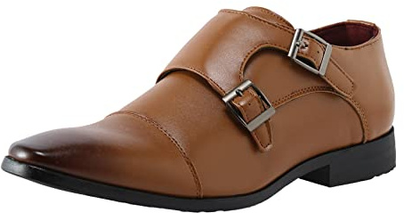 Chaussures en cuir synthétique pour homme - Coupe large - Chaussures moines à enfiler - Chaussures d'affaires à bout pointu - Chaussures formelles avec boucle - Mocassins rétro tendance - Mocassins