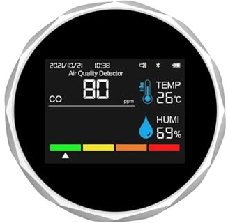Rilevatore di monossido carbonio, CO, anidride carbonica, TVOC, rilevamento a qualità 'aria 6 in 1, Analizzatore ambientale(White)