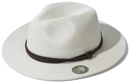 Creekstone Chapeau panama en paille, chapeau de soleil Fedora, UPF 50+ à large bord, chapeau de soleil Fedora d'été pour homme et femme
