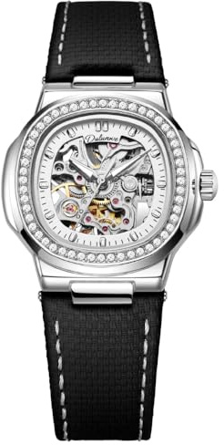 DAXIAOYU Dam urholkat skelett helautomatisk mekanisk klocka mode diamant inlagd infattning klocka lysande vattentät elegant lyxig armbandsur