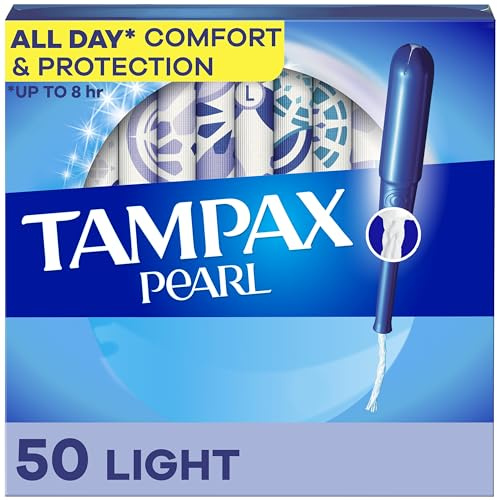 Tampax Pearl Tampons Light Absorbency with BPA-Free Plastic Applicator and LeakGuard Braid, Unscented, 50 Count