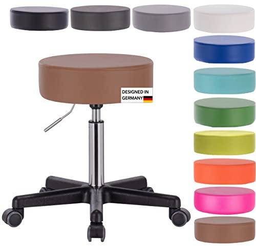 1stuff Profi Rollhocker Squash 35 - ca. 51-71 cm Sitzhöhe - Bürohocker höhenverstellbar mit hoher Belastung - robuster Praxishocker - klassischer Arzthocker mit Rollen - 360° Dreh-Hocker (Camelbraun)