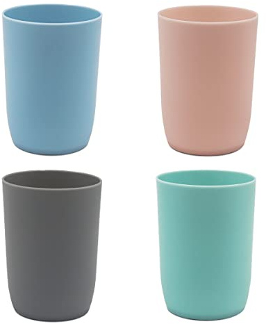 Topsky 4-Pack Bathroom Tumbler - Plastic Toothbrush Cup - Reusable Drinkware - Mouthwash Cup