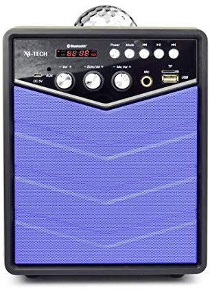 X4-TECH Rockstar – Altoparlante portatile – Impianto audio mobile – Impianto Karaoke Party sfera discoteca luce USB SD Funzione Echo Batteria