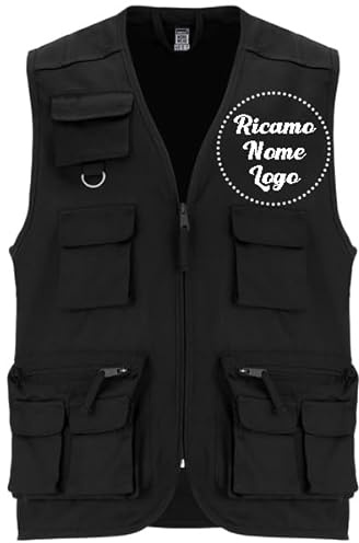 Ristohouse Gilet leggero Multi Tasca per Lavoro, Caccia e Pesca, Trekking, Personalizzabile con Ricamo o Stampa (NERO, XL)