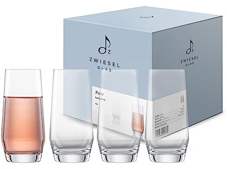 Zwiesel Glas Pure 122320 Lot de 4 verres à long drink en verre soufflé à la bouche Hauteur 16,5 cm Diamètre 80 mm Volume 542 ml