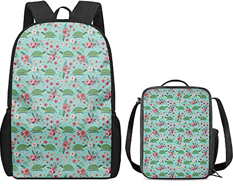 Teens School Tortoise Backpack Set,Amzbeauty Student Large Bookbag Tear Resistant Shoulderbag + Thermal Meal Pack Picnic Storage Bags