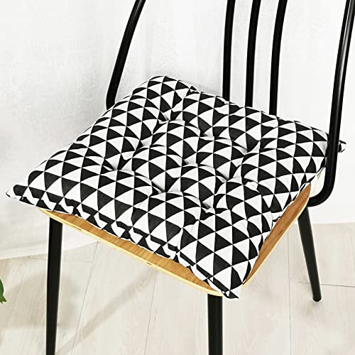 Chickwing Cojines para Silla con Correas de Sujeción, Geometría Estampado Pack 2 Cojín Decorativo de Asiento Cojines Acolchados de sillas para Terraza Jardín Sala Balcón (Blanco Negro,45x45cm)