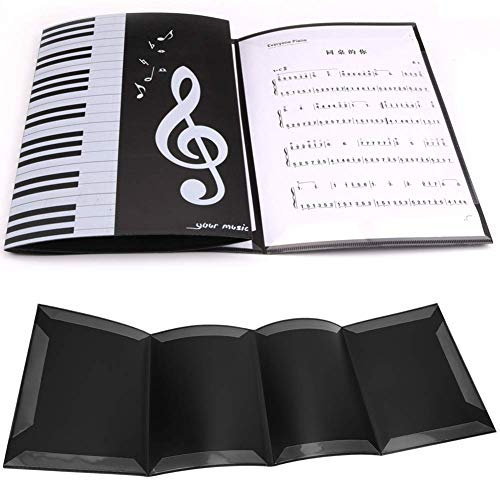 Notenmappe, Musik-Themenmappe A4 Größe 4 Seiten Musiknotenmappe Schwarzer Musikordner Notenmappe für Klavier für Notenständer, Zeichnen, Ändern von Dateien Aufbewahrung
