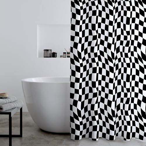Catherine Lansfield Checkerboard 180 x 180 cm Shower Curtain Panel Black White