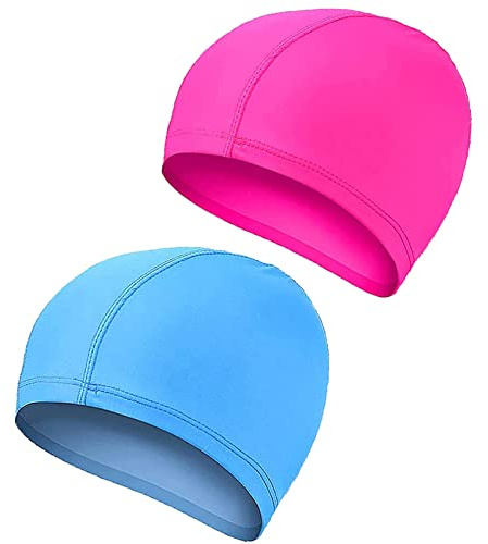 2 Pcs Swimming Caps for Kids Girls Boys and Adult Teenager,Comfortable Light Swimming Caps,Super Stretch No Pull Hair Swim Hats for Long and Short Hair