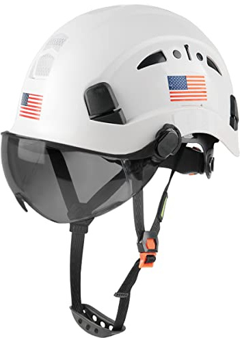 GREEN DEVIL Safety Helmet Hard Hat with Visor Chinstrap Adjustable Lightweight Vented ABS Work Helmet for Men and Women 6-Point Suspension ANSI Z89.1 Approved Ideal for Industrial & Construction