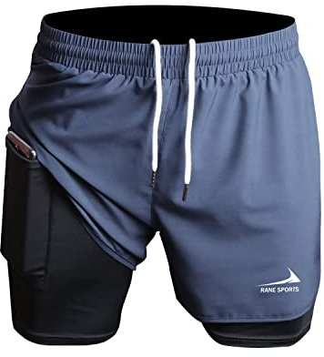 Herren Laufshorts 2 in 1 Shorts Gym Athletic Shorts Outdoor Marathon Workout Trainingsshorts Grau L