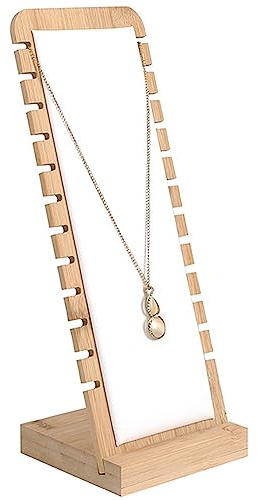 SZQIUNUBI Soporte De JoyeríA De Bambú 12 Ranuras Soporte De Joyas Collares Cadena Collares Soporte De JoyeríA De Madera Colgante Organizador De Cadena Larga Para Collares, Pulseras, Etc（Blanco）
