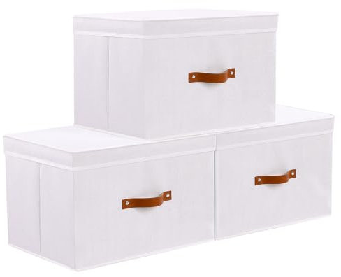 YheenLf 3 Stück Aufbewahrungsbox mit Deckel, Aufbewahrungsboxn Weiß, Schrank Organizer, Faltbare Stoffboxn Aufbewahrung für Wohnzimmer, Schlafzimmer, 38x25x25cm