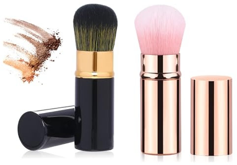 2 Pezzi Pennello Per Terra Viso,Pennello Kabuki Retrattile,Pennelli Da Viaggio,Pennelli Da Trucco,Adatto Per Cosmetici In Polvere Sciolti, In Polvere Pressata o Liquidi (8.5cm)