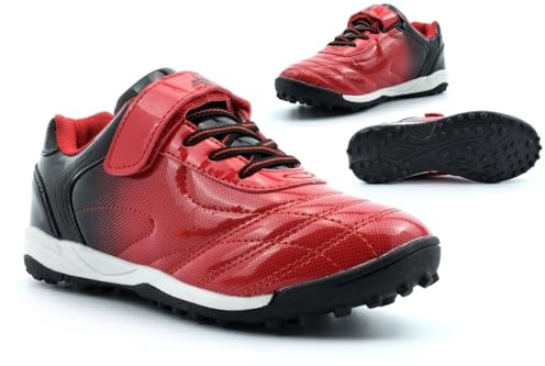 Boys Football Shoes Astro Turf Football Boots Astro Turf Trainers Boys Touch Fasten Footballer Shoes Touch Fastening Trainers Elastic Lace Red/Black 10 UK Child