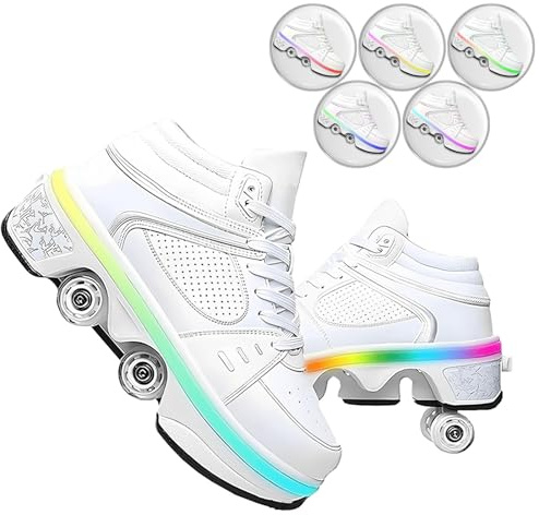 TOME. SKATES Scarpe con Rotelle per bambine, Pattini a Rotelle per bambini e Sneakers 2 in 1, Pattini a 4 Ruote deformati per bambino come regali di Natale e compleanno (F, EU-35)